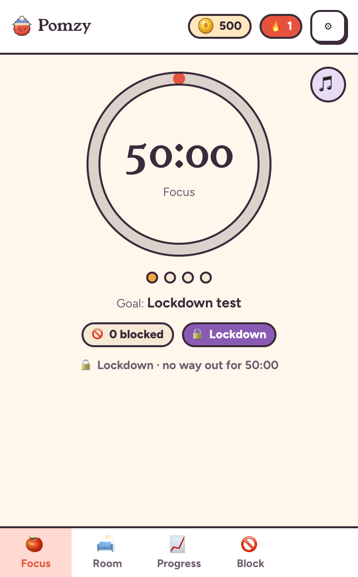 A focus session running in Lockdown with no way to quit